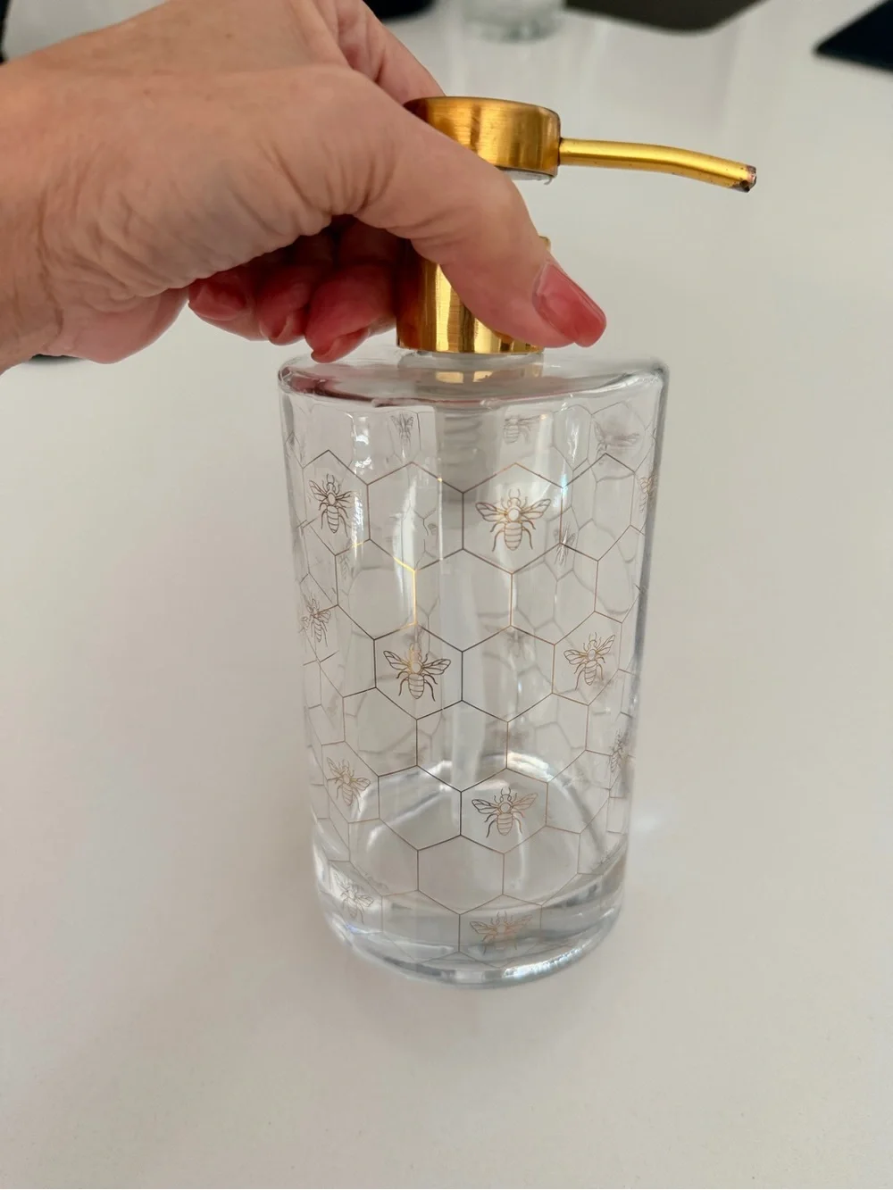 Williams Sonoma honeycomb Glass Soap Dispenser with Gold Pump